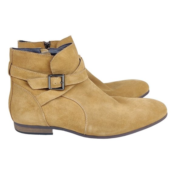 Public Opinion Stevens Camel Tan Suede Leather Buckle Ankle Boots Zipper JONES Tan Suede Zipper Lug Women main image 4